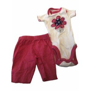 Baby Girl NB‎ 2 Pc Outfit Pink & White Cotton Flower Print Mix Lot Pants T-shirt